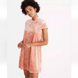 Women’s Madewell Mini Shift Dress Salmon Pink Crushed Velvet Keyhole Size XXS